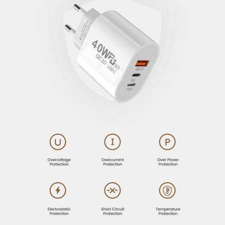 Plug Adaptateur Electrique Multisupport Multiprise Charge Rapide 2 USB 1 USB-C