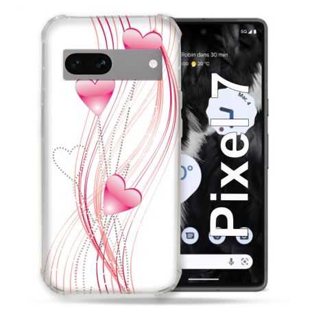 Coque Renforcée Pour Google Pixel 7 Amour Coeur Rose Montant sur Blanc