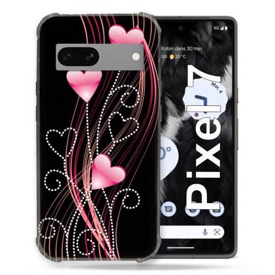 Coque Renforcée Pour Google Pixel 7 Amour Coeur Rose Montant sur Noir