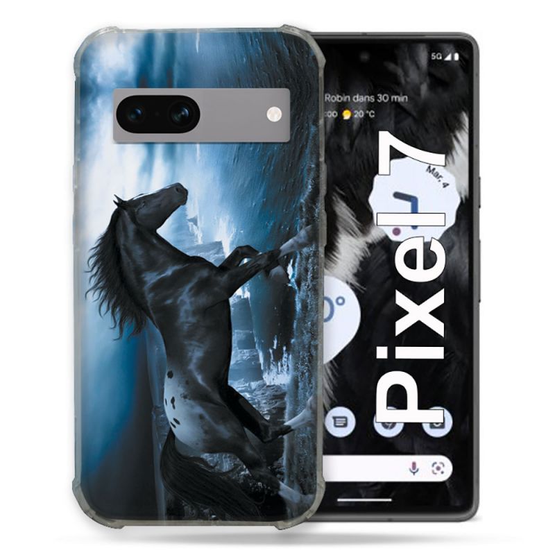 Coque Renforcée Pour Google Pixel 7 Animal Cheval Noir