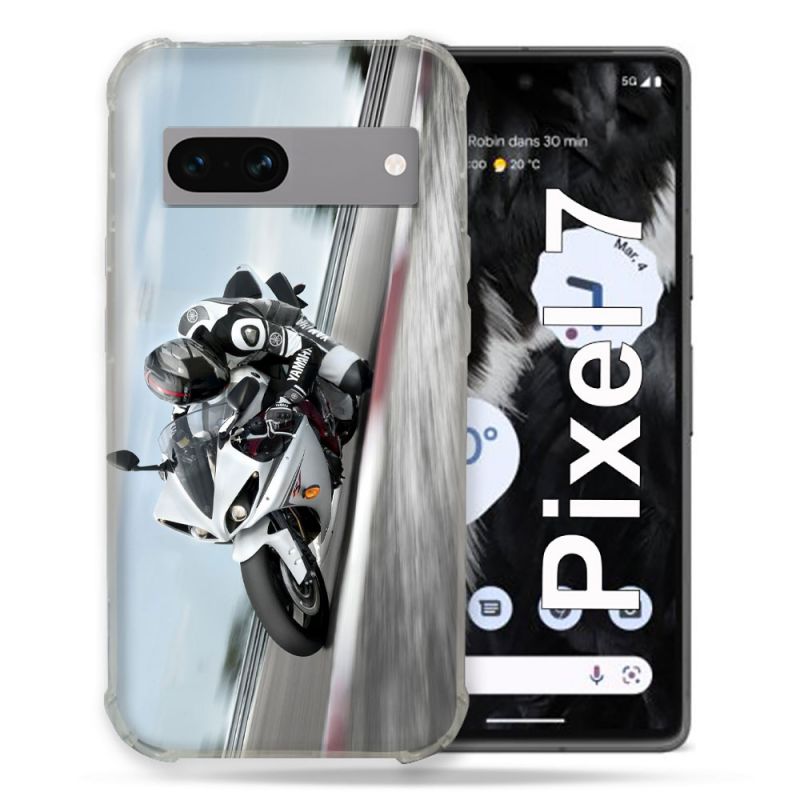 Coque Renforcée Pour Google Pixel 7 Moto Course GP Blanche