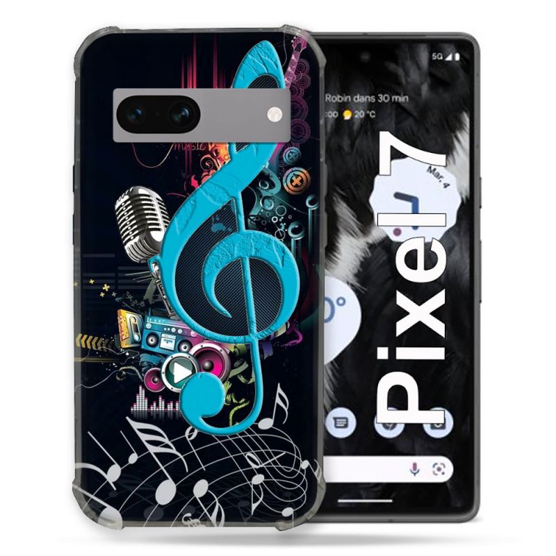 Coque Renforcée Pour Google Pixel 7 Musique Cle Sol Bleu