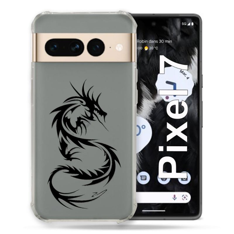 Coque Renforcée Transparente Pour Google Pixel 7 Dragon Noir