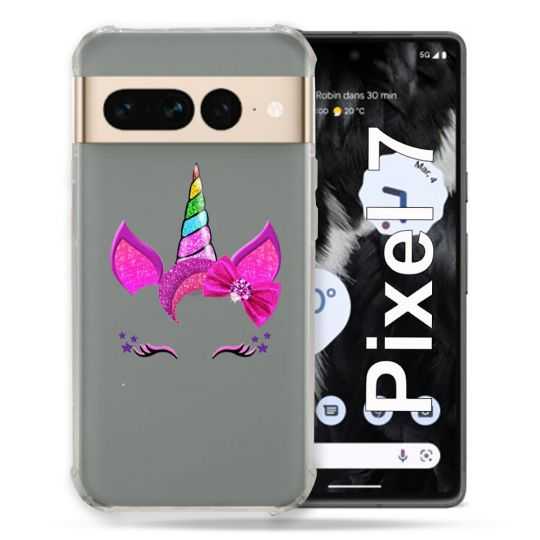 Coque Renforcée Transparente Pour Google Pixel 7 Licorne Paillette
