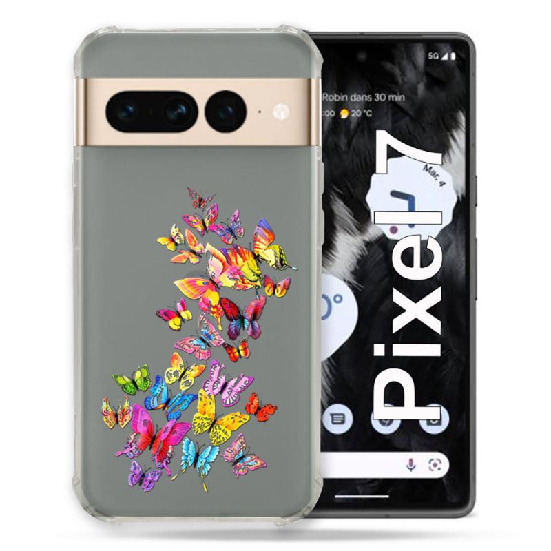 Coque Renforcée Transparente Pour Google Pixel 7 Papillon Multicolore
