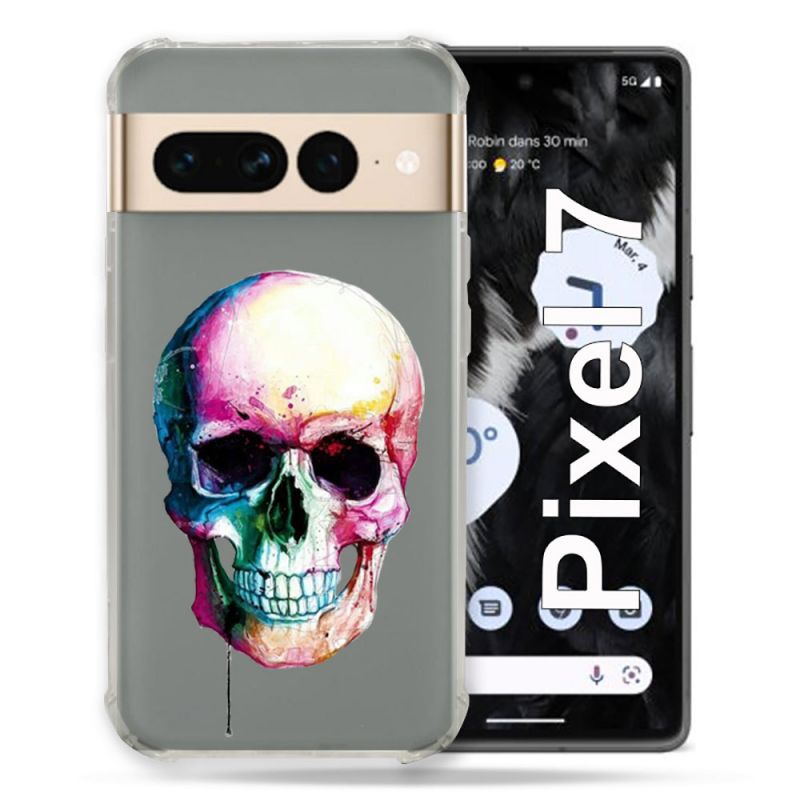 Coque Renforcée Transparente Pour Google Pixel 7 Skull Head Crane Colore
