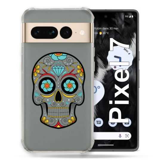 Coque Renforcée Transparente Pour Google Pixel 7 Tete Mort Color