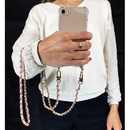 Coque Renforcée Transparente Pour Google Pixel 7 avec Lanière / Bandoulière / Cordon Chaine suspendue Rose