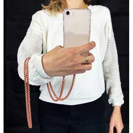 Coque Renforcée Transparente Pour Google Pixel 7 avec Lanière / Bandoulière / Cordon Metal Maille Serpent Rose