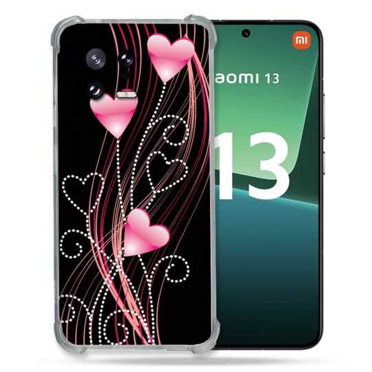 Coque Renforcée pour Xiaomi Mi 13 Amour Coeur Rose Montant sur Noir