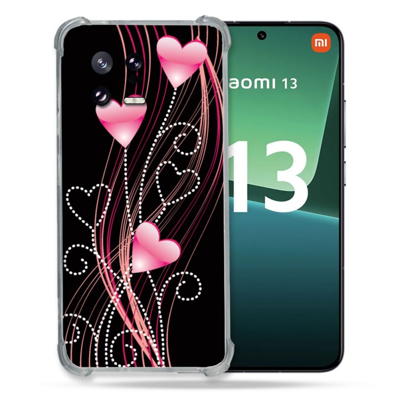 Coque Renforcée pour Xiaomi Mi 13 Amour Coeur Rose Montant sur Noir