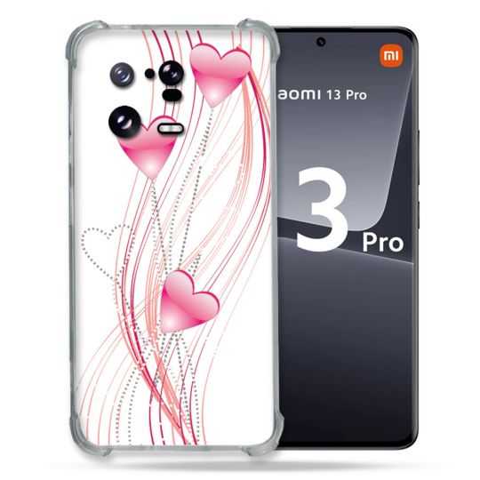 Coque Renforcée pour Xiaomi Mi 13 PRO Amour Coeur Rose Montant sur Blanc