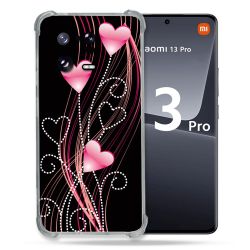 Coque Renforcée pour Xiaomi Mi 13 PRO Amour Coeur Rose Montant sur Noir