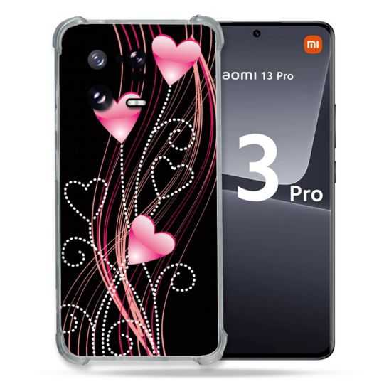 Coque Renforcée pour Xiaomi Mi 13 PRO Amour Coeur Rose Montant sur Noir