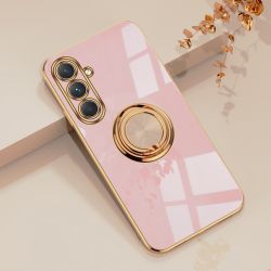 Coque Silicone Luxe Contour Doré Pour Samsung Galaxy A14 4G / 5G Avec Anneau Rose