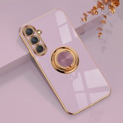 Coque Silicone Luxe Contour Doré Pour Samsung Galaxy A14 4G / 5G Avec Anneau Violet