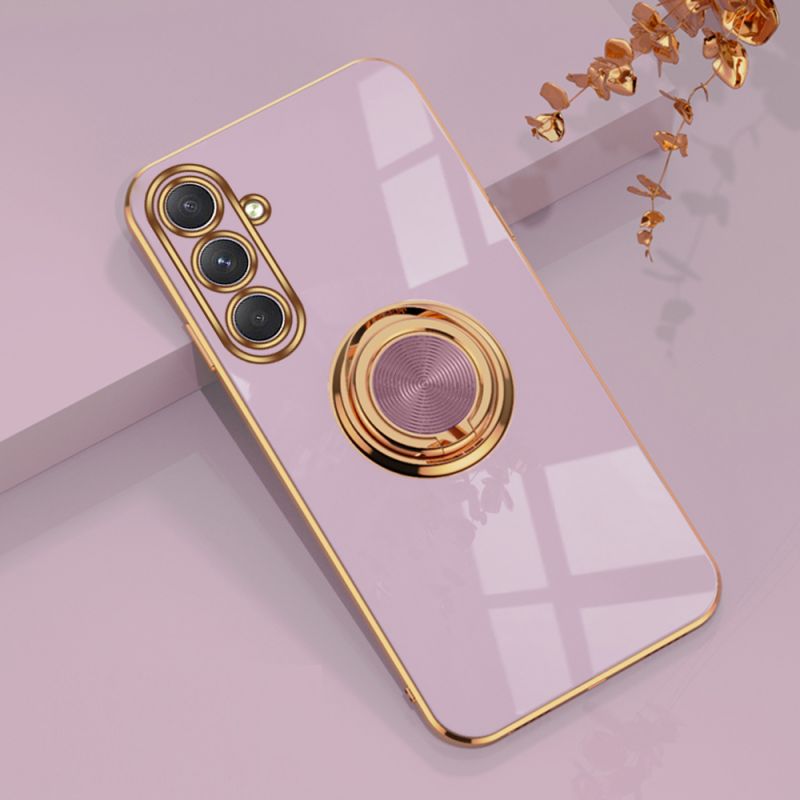 Coque Silicone Luxe Contour Doré Pour Samsung Galaxy A14 4G / 5G Avec Anneau Violet