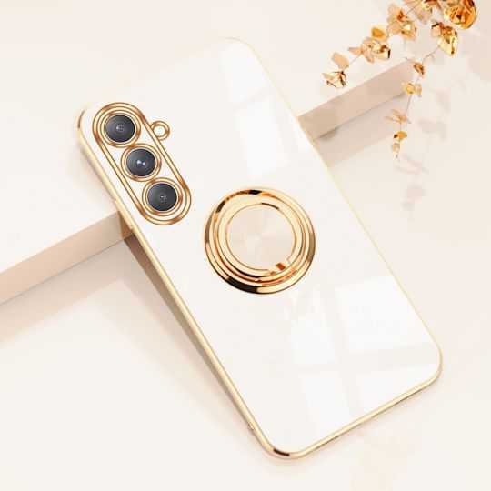 Coque Silicone Luxe Contour Doré Pour Samsung Galaxy A14 4G / 5G Avec Anneau Blanc