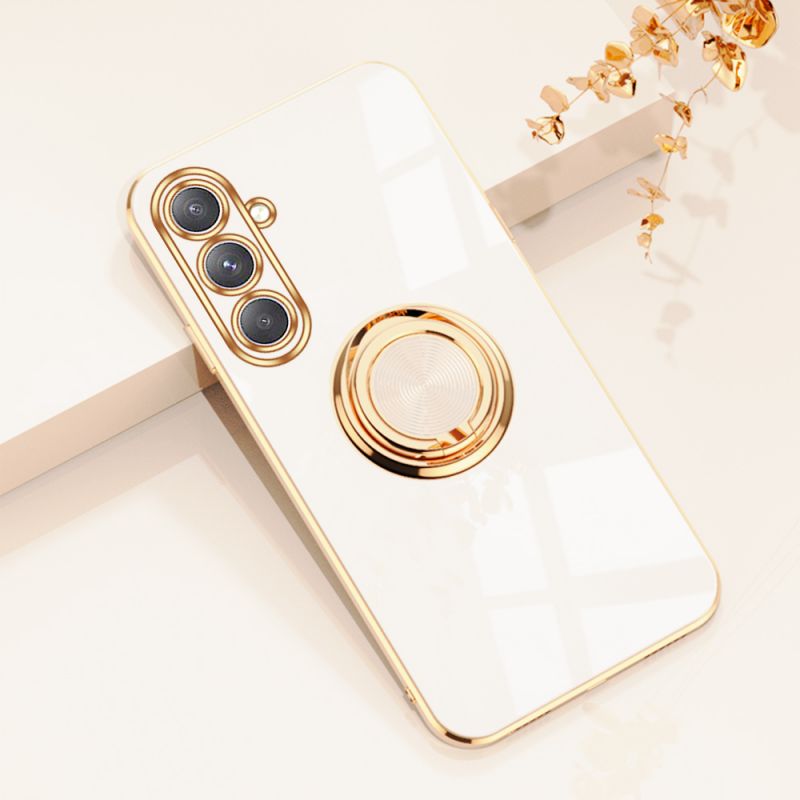 Coque Silicone Luxe Contour Doré Pour Samsung Galaxy A14 4G / 5G Avec Anneau Blanc