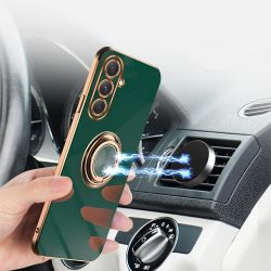 Coque Silicone Luxe Contour Doré Pour Samsung Galaxy A14 4G / 5G Avec Anneau Blanc