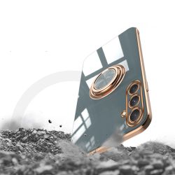 Coque Silicone Luxe Contour Doré Pour Samsung Galaxy A14 4G / 5G Avec Anneau Gris