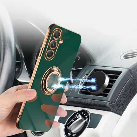 Coque Silicone Luxe Contour Doré Pour Samsung Galaxy A14 4G / 5G Avec Anneau Vert