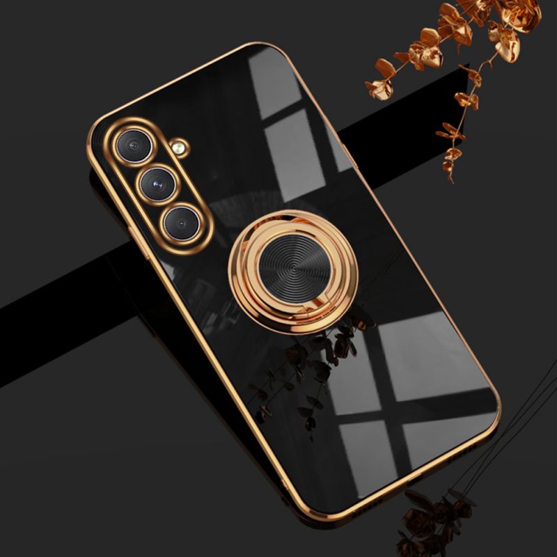 Coque Silicone Luxe Contour Doré Pour Samsung Galaxy A14 4G / 5G Avec Anneau Noir