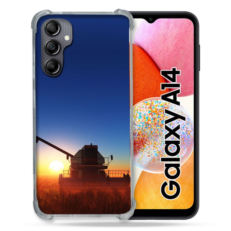 Coque Renforcée En Verre Trempé Pour Samsung Galaxy A14 4G / 5G Agriculture Moissonneuse Soleil