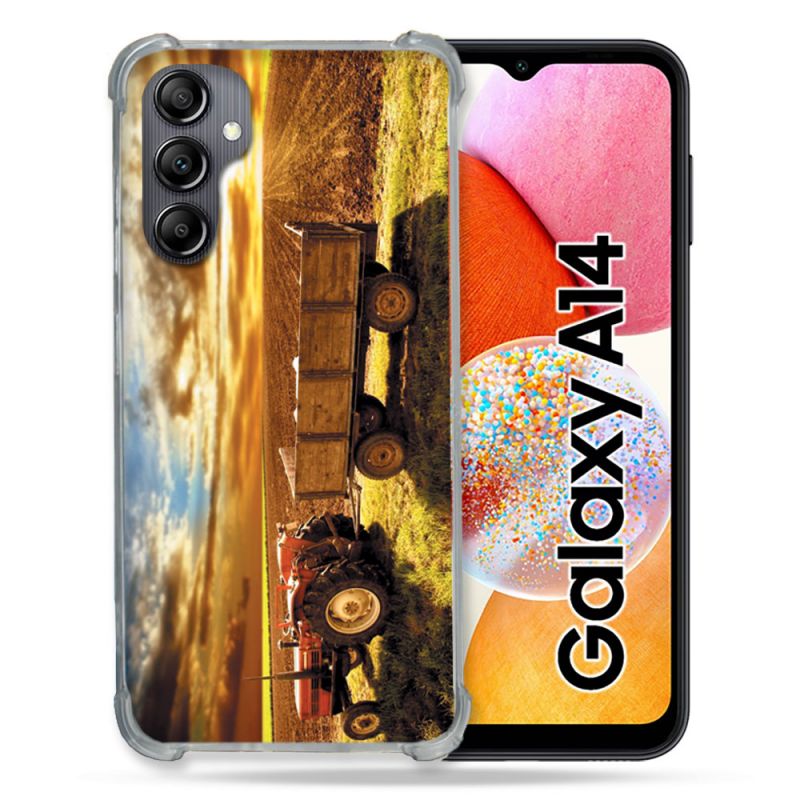Coque Renforcée En Verre Trempé Pour Samsung Galaxy A14 4G / 5G Agriculture Tracteur Color