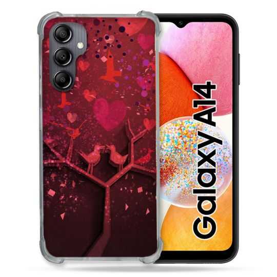 Coque Renforcée En Verre Trempé Pour Samsung Galaxy A14 4G / 5G Amour Arbre