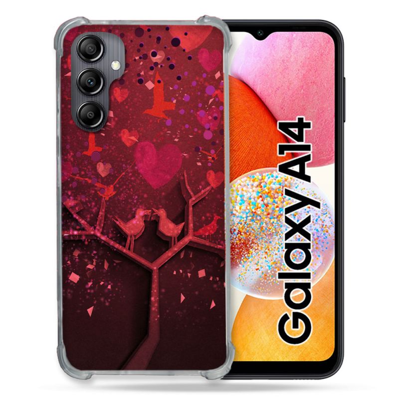 Coque Renforcée En Verre Trempé Pour Samsung Galaxy A14 4G / 5G Amour Arbre