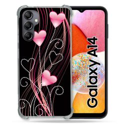 Coque Renforcée En Verre Trempé Pour Samsung Galaxy A14 4G / 5G Amour Coeur Rose Montant sur Noir
