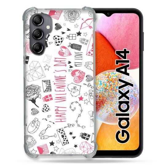 Coque Renforcée En Verre Trempé Pour Samsung Galaxy A14 4G / 5G Amour Valentines
