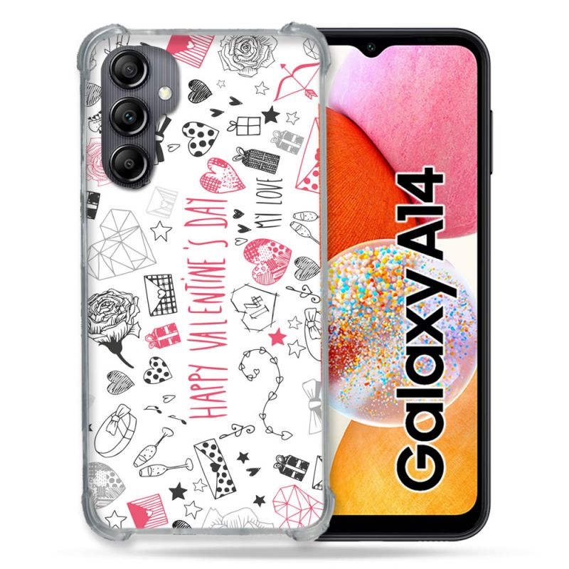 Coque Renforcée En Verre Trempé Pour Samsung Galaxy A14 4G / 5G Amour Valentines