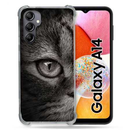 Coque Renforcée En Verre Trempé Pour Samsung Galaxy A14 4G / 5G Animal Chat Gris