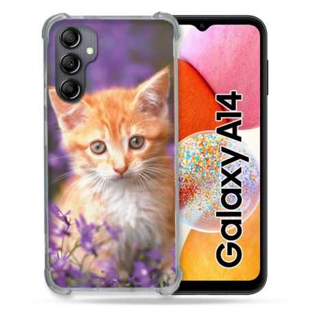 Coque Renforcée En Verre Trempé Pour Samsung Galaxy A14 4G / 5G Animal Chat Violet