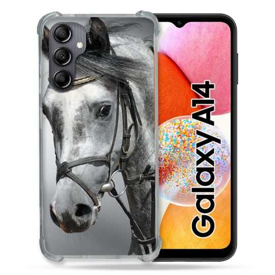Coque Renforcée En Verre Trempé Pour Samsung Galaxy A14 4G / 5G Animal Cheval Blanc