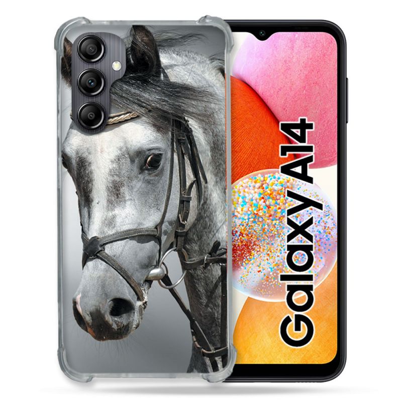 Coque Renforcée En Verre Trempé Pour Samsung Galaxy A14 4G / 5G Animal Cheval Blanc