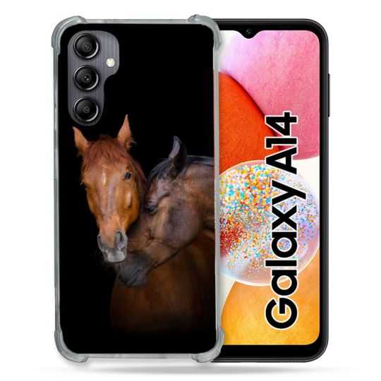 Coque Renforcée En Verre Trempé Pour Samsung Galaxy A14 4G / 5G Animal Cheval Marron