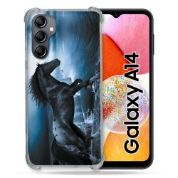 Coque Renforcée En Verre Trempé Pour Samsung Galaxy A14 4G / 5G Animal Cheval Noir