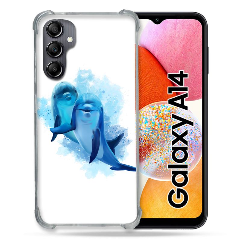 Coque Renforcée En Verre Trempé Pour Samsung Galaxy A14 4G / 5G Animal Dauphin Duo