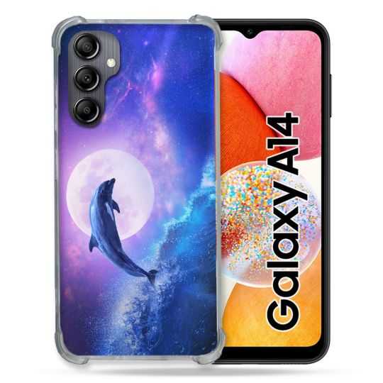 Coque Renforcée En Verre Trempé Pour Samsung Galaxy A14 4G / 5G Animal Dauphin Vague