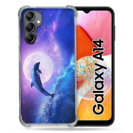 Coque Renforcée En Verre Trempé Pour Samsung Galaxy A14 4G / 5G Animal Dauphin Vague