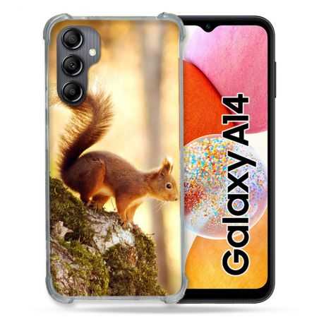 Coque Renforcée En Verre Trempé Pour Samsung Galaxy A14 4G / 5G Animal Ecureuil Bois