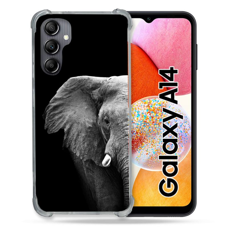 Coque Renforcée En Verre Trempé Pour Samsung Galaxy A14 4G / 5G Animal Elephant Noir