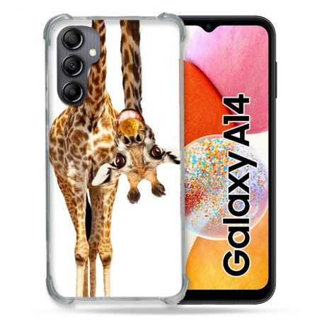Coque Renforcée En Verre Trempé Pour Samsung Galaxy A14 4G / 5G Animal Girafe Blanche