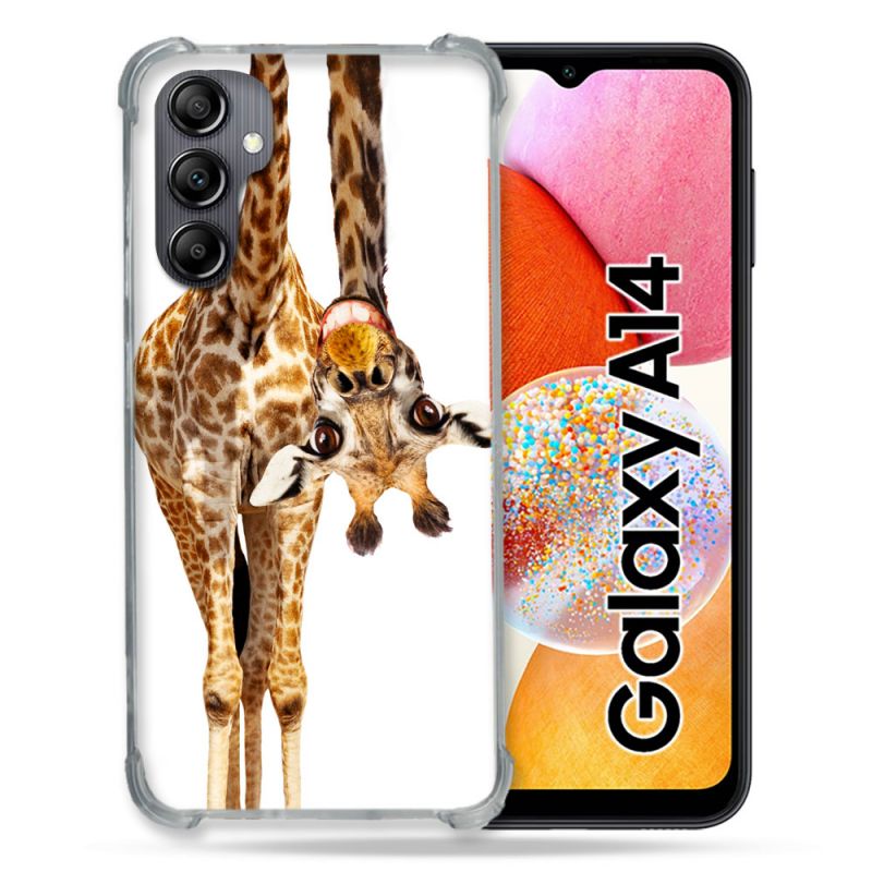 Coque Renforcée En Verre Trempé Pour Samsung Galaxy A14 4G / 5G Animal Girafe Blanche