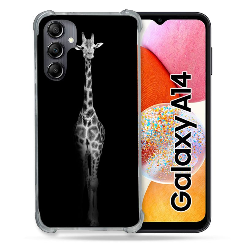 Coque Renforcée En Verre Trempé Pour Samsung Galaxy A14 4G / 5G Animal Girafe Noire