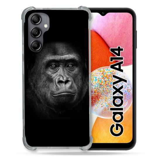 Coque Renforcée En Verre Trempé Pour Samsung Galaxy A14 4G / 5G Animal Gorille Noir