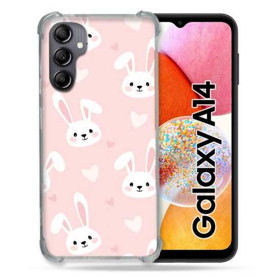 Coque Renforcée En Verre Trempé Pour Samsung Galaxy A14 4G / 5G Animal Lapin Rose
